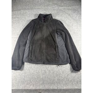 Aeropostale Womens Fleece Jacket Full Zip Faux Fur Warm Outerwear XL TG Black